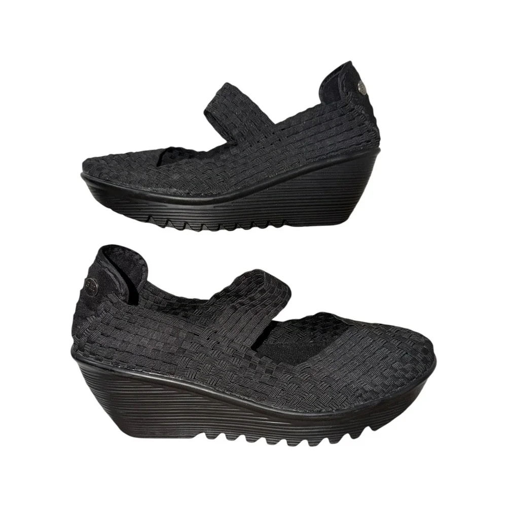 Bernie Mev Black‎ Woven Mary Jane Wedge Comfort Shoes EU 41 US 10 Elastic